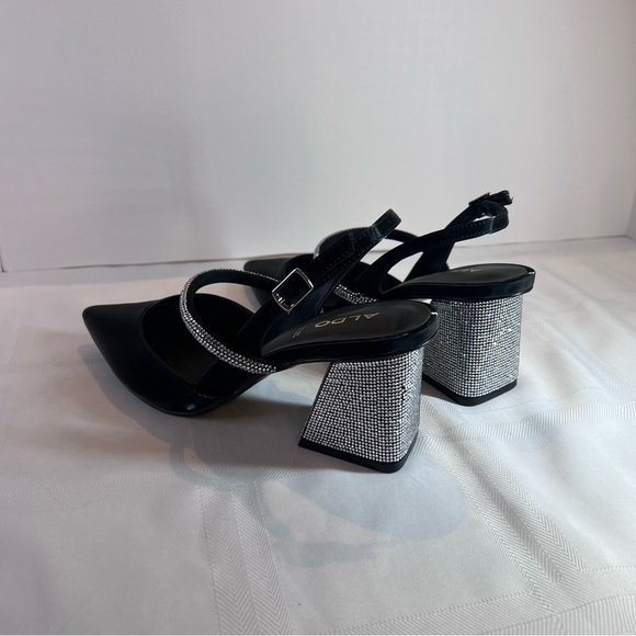 ***NWT***Aldo Heels- Black and Silver Women's Block Rhinestone Heel - Picture 5 of 13